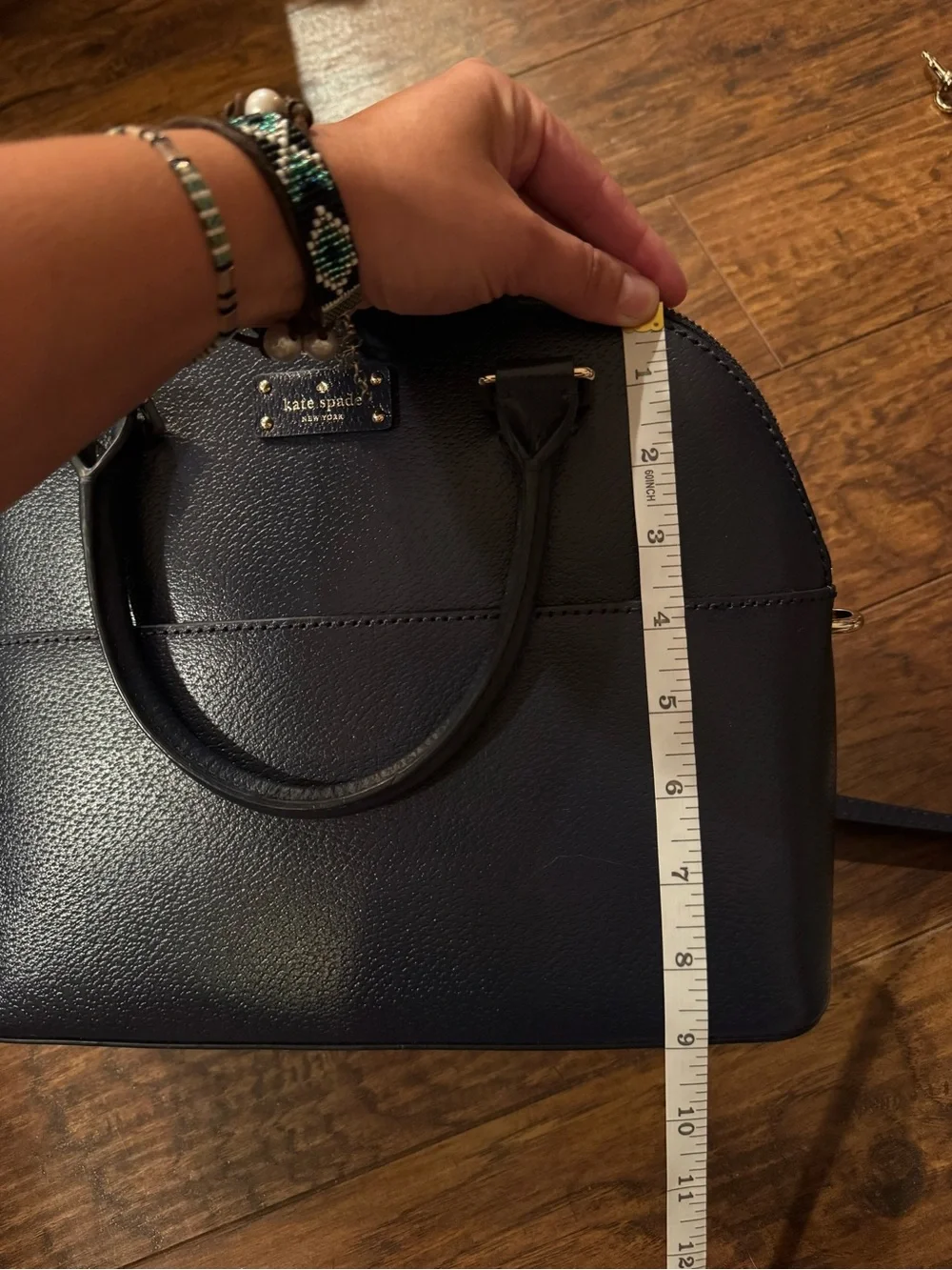 Kate Spade Navy Leather Satchel Top Handle Crossbody Bag Classic Structured Purs